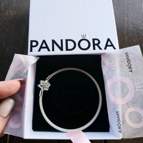 Pandora Moments Bright Snowflake mesh bracelet silver new