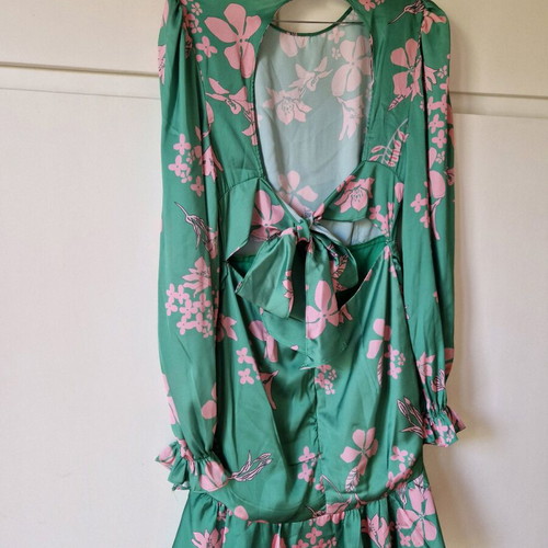 Long-sleeve satin mini dress Trendyol like new, pink and green