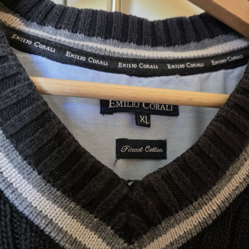 Emilio Corali Cable Knit V-Neck Sweater black XL used