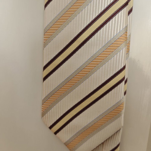 Silk men's tie new, beige and yellow, handmade Greek