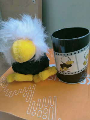 Vintage NICI set plush bird and pencil holder used