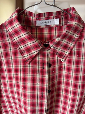 Daphnea Paris plaid shirt L like new with rhinestones red