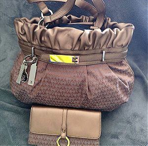 Τσάντα γυναικεία ted lapidus vintage δέρμα και ύφασμα