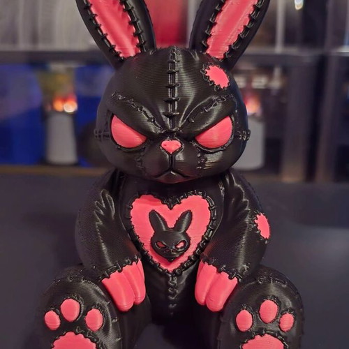 Stitchborn Bunny Dark Plush Guardian figure, emo goth decor