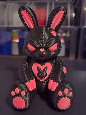 Stitchborn Bunny Dark Plush Guardian figure, emo goth decor