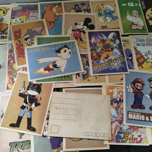 Collectible set of 32 vintage cartoon and anime postcards