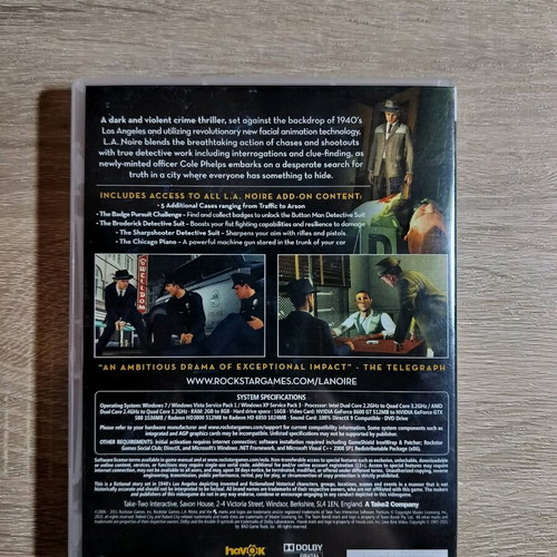 La Noire Rockstar Games used PC game with 2 CDs