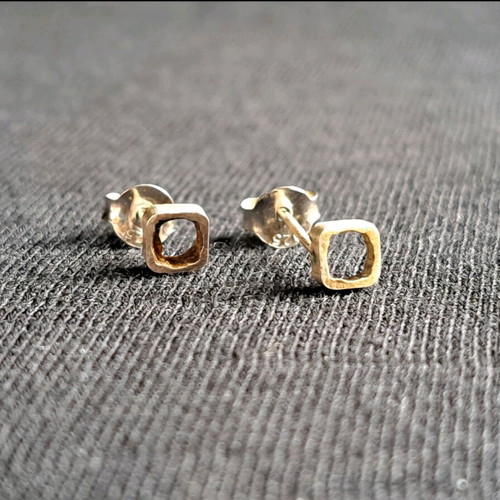 Minimal square studs earrings handmade from 925 silver