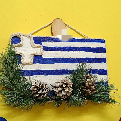 Greek flag painting new, wooden frame