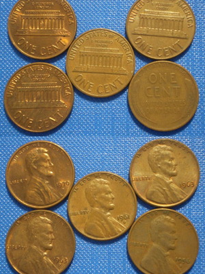United States America 1 Cent coins used, pack of 5