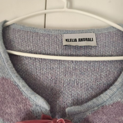 Andrali long wool cardigan, pink and turquoise