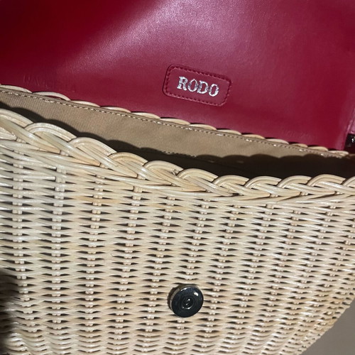 Goldie Rodo Wicker Shoulder Bag new, red and beige leather