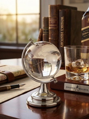 Johnnie Walker collectible crystal globe desk paperweight