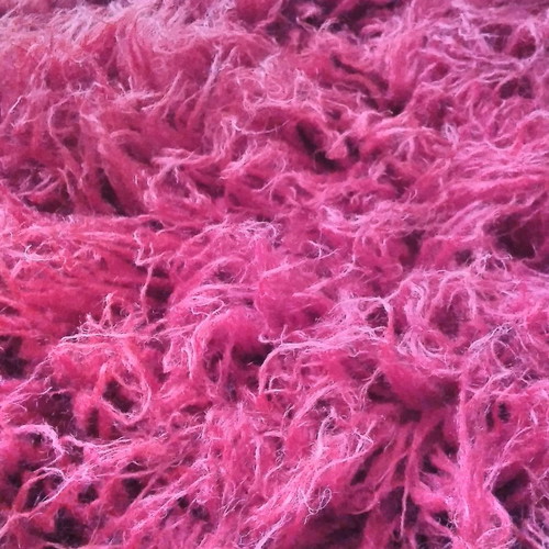 Wool handmade flokati rug used, red, 2.25x1.86 m
