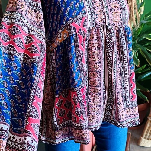 Blue Vanilla Patchwork Tunic Blouse like new, multicolor