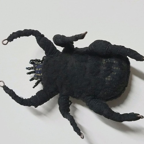 Art object Beetle new fabric with beads