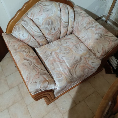 Living room furniture set with vintage green sofa and classic armchairs