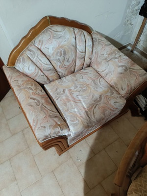 Living room furniture set with vintage green sofa and classic armchairs