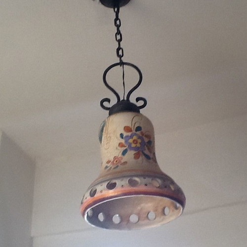 Vintage ceramic handmade ceiling light used with metal details
