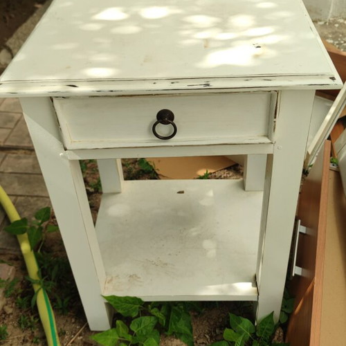 Vintage wooden white nightstand with drawer, used
