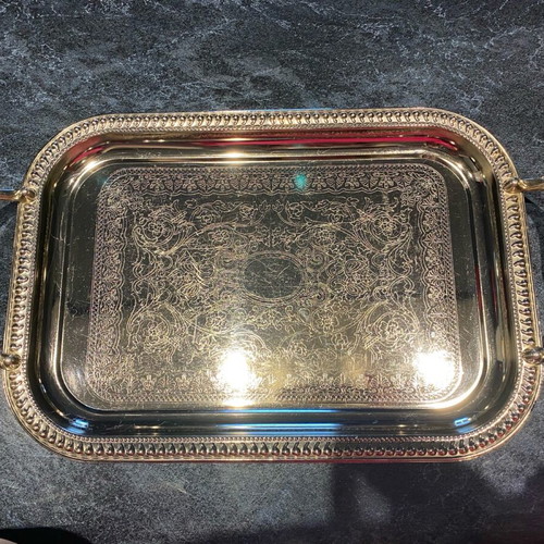Metal serving trays used, silver color, vintage, Twin Bird