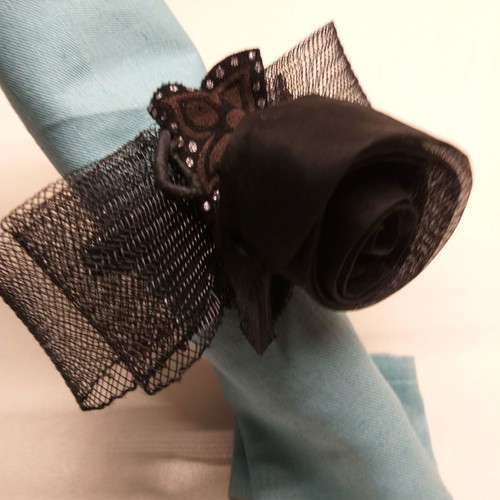 Hair scrunchy black rose with 1970s ribbon