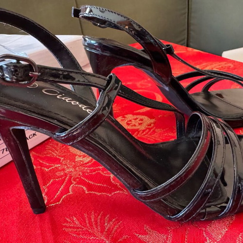 Bozikis shoes black shiny pumps size 38 new heel 11 cm