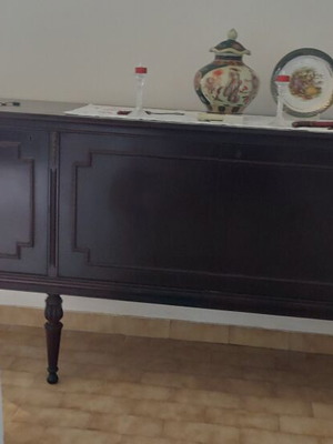 Antique living room sideboard with open doors