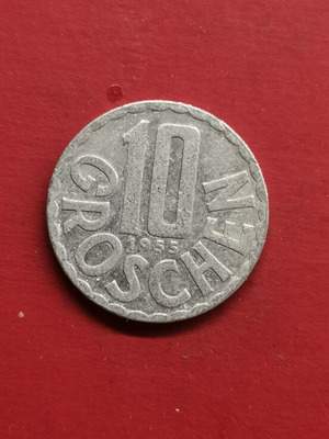 Austria 10 Groschen coin used, 1955 aluminum