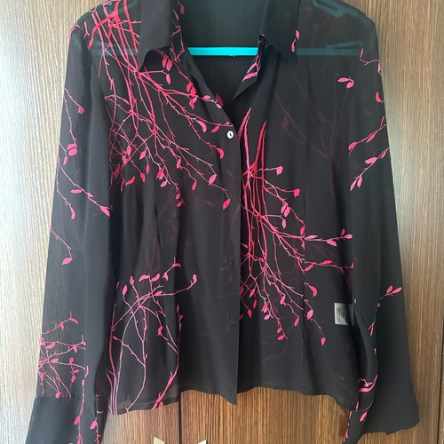 Fenn Wright Manson Silk Shirt Black with Fuchsia Size 38 M Like New