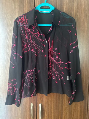 Fenn Wright Manson Silk Shirt Black with Fuchsia Size 38 M Like New