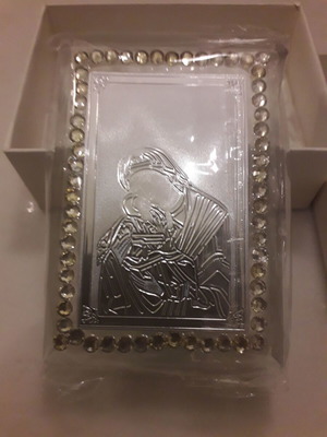 Virgin Mary glass icon new with rhinestones