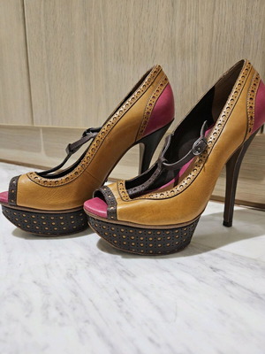 Schutz leather high-heeled shoes like new, size 37, brown and pink