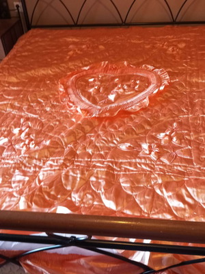 Vintage satin quilt with ruffles like new, double bed size