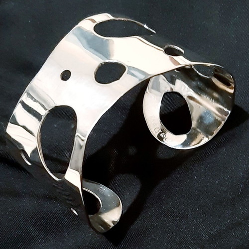 Cleopatra silver plated bracelet, handmade, wide cuff