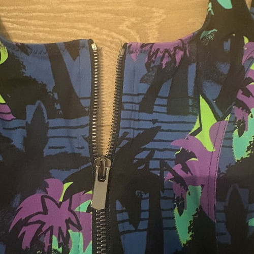 Maaboo swimsuit with front zipper like new, size M, blue and purple