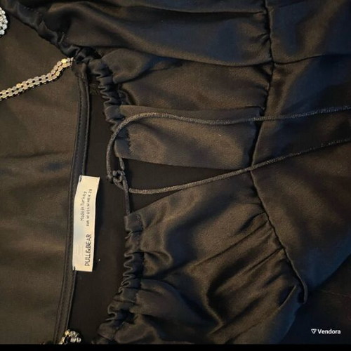 Pull & Bear black satin dress with silver chain straps like new