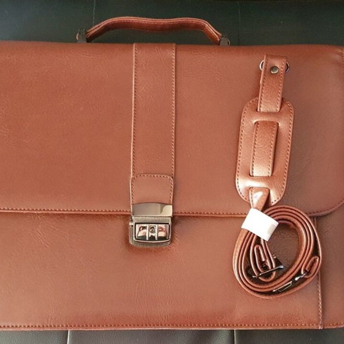 Amig brown briefcase new 4 compartments with strap and lock