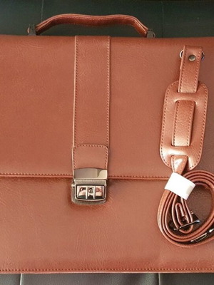 Amig brown briefcase new 4 compartments with strap and lock