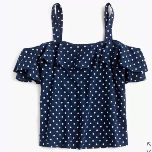 J. Crew Navy Blue Polka Dot Ruffle Top like new, sleeveless blouse