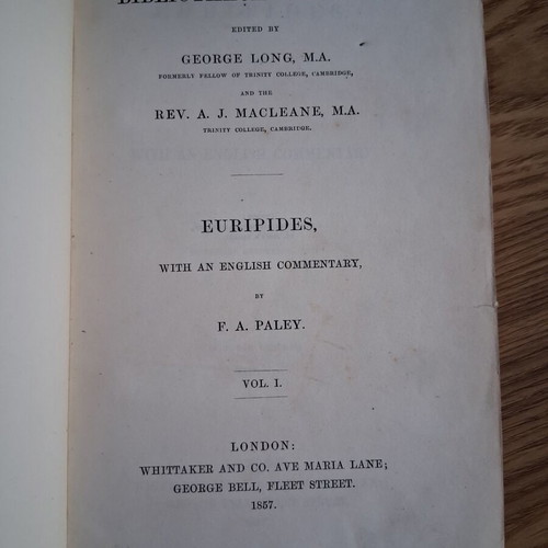 Euripides with English Commentary by F.A. Paley, used, 3 volumes