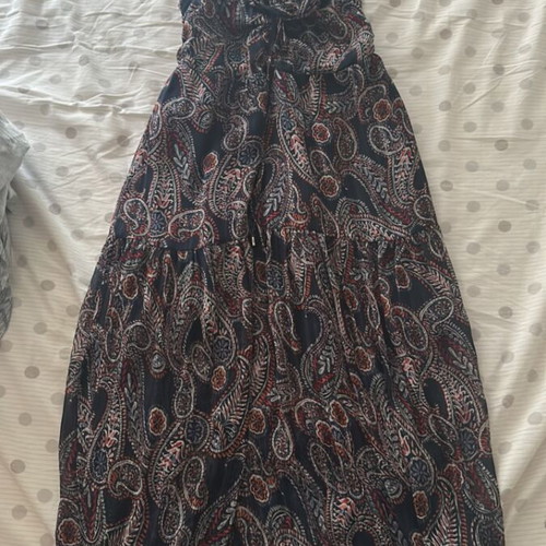 Regalinas long blue dress small/medium with neck tie