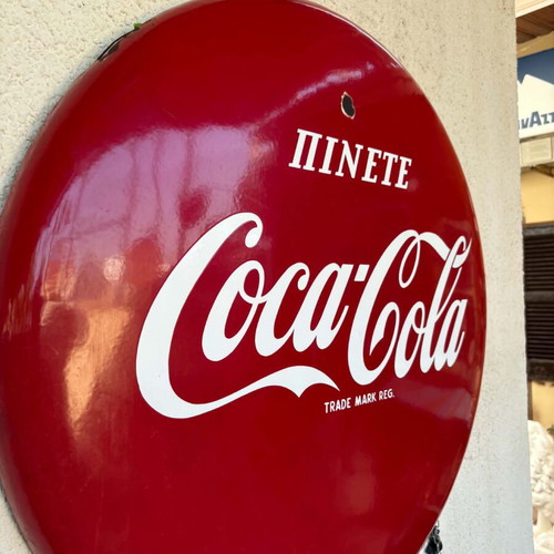Coca Cola metal enamel sign 90cm diameter 1956