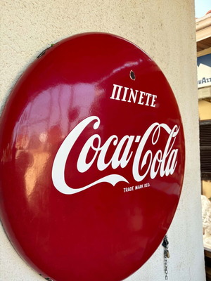 Coca Cola metal enamel sign 90cm diameter 1956