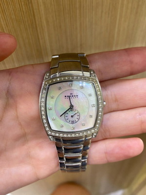 Ρολόι Skagen ατσάλινο με κρυστάλλους Swarovski καινούργιο, ασημί
