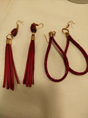 Leather earrings new, 2 pairs red