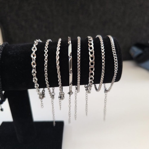 8 men's stainless steel bracelets, silver
