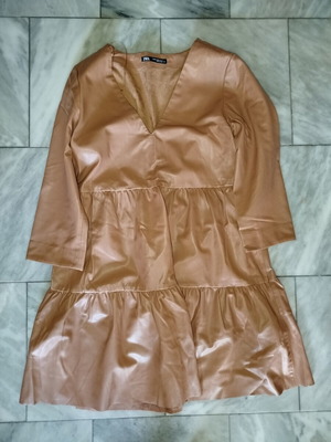 Zara faux leather mini dress XS like new camel pink