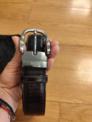 Boss Shoes leather men's belt, brown Burgundy, size 110
