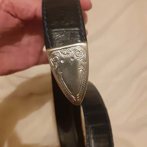 Belt black/blue with silver metal buckle like new, size 90